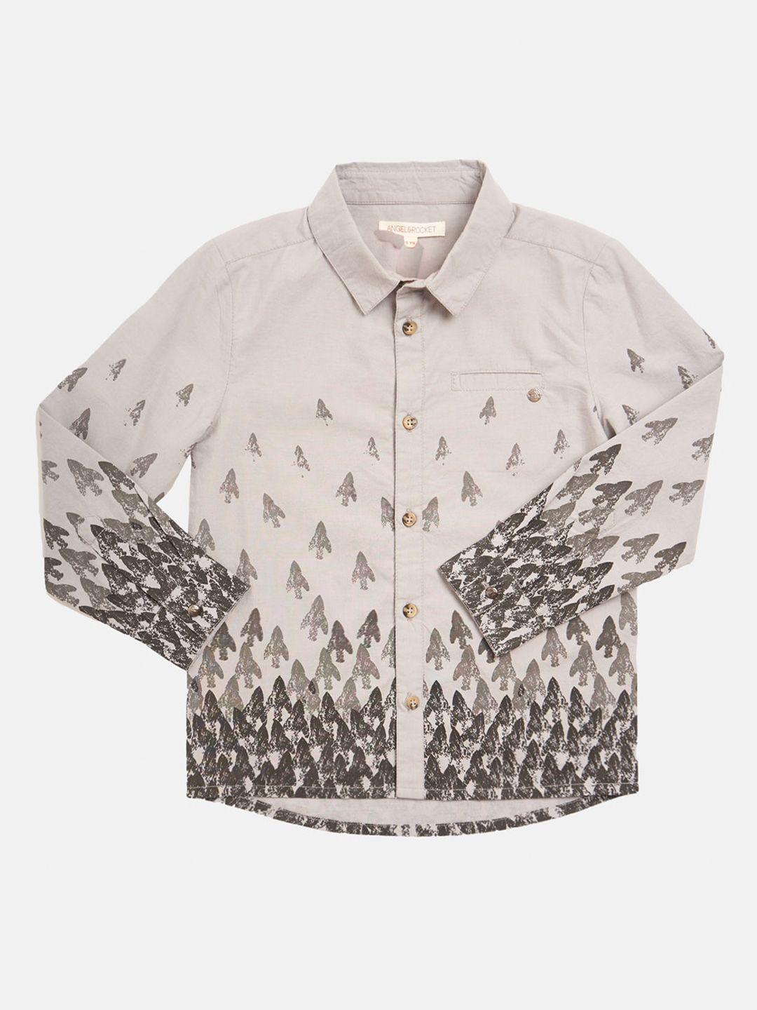 angel & rocket boys grey & white classic printed cotton casual shirt