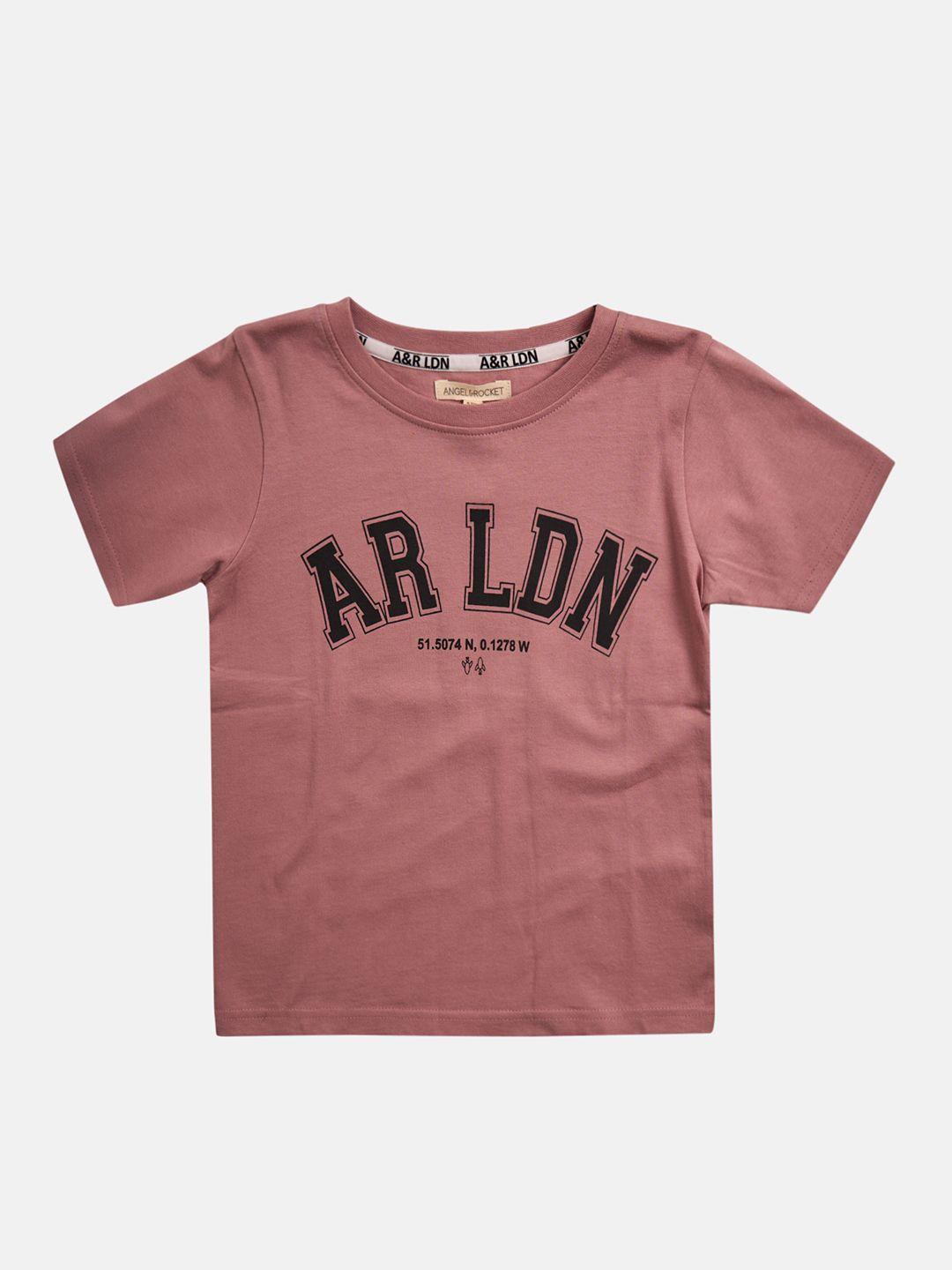 angel & rocket boys pink typography printed t-shirt