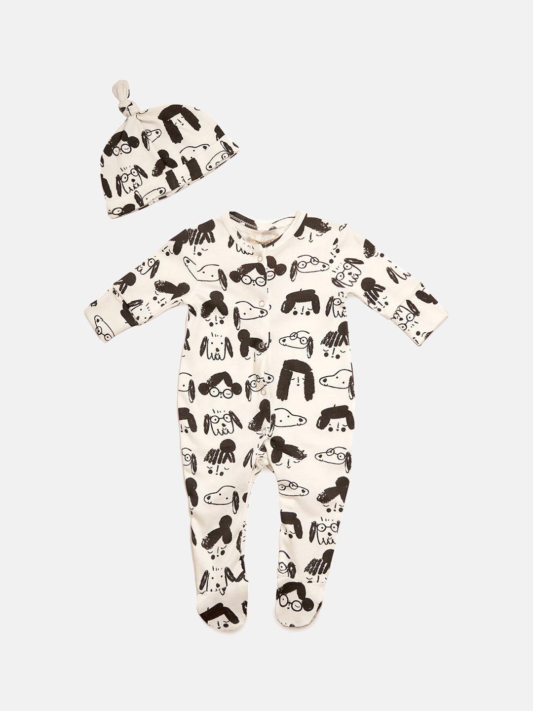 angel & rocket infant girls printed cotton romper with cap