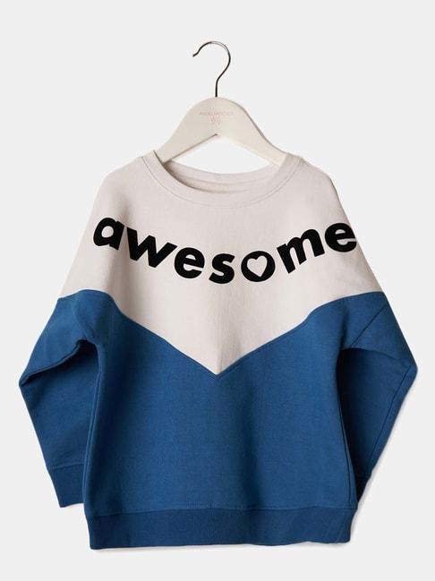 angel & rocket kids cream & blue cotton printed full sleeves sweatshirt