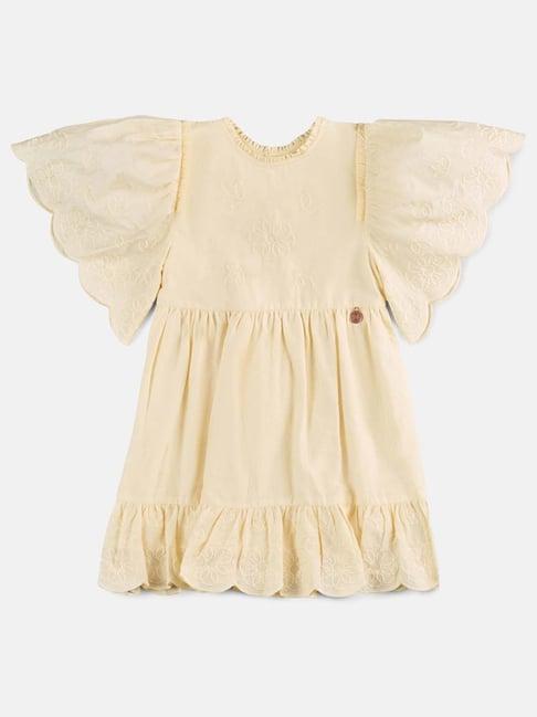 angel & rocket kids light yellow embroidered dress