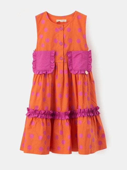 angel & rocket kids orange & lilac cotton printed dress