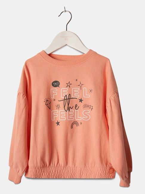 angel & rocket kids orange cotton printed full sleeves sweatshirt