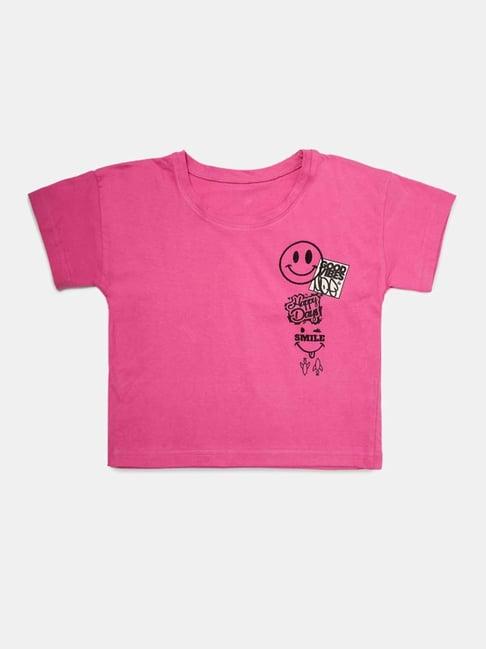 angel & rocket kids pink cotton embroidered t-shirt