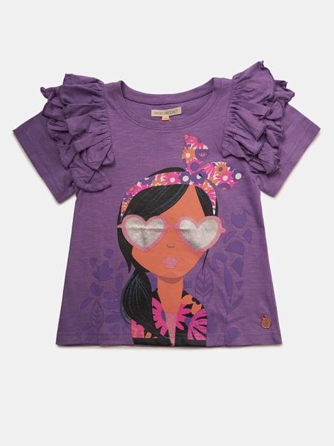 angel & rocket kids purple cotton printed t-shirt