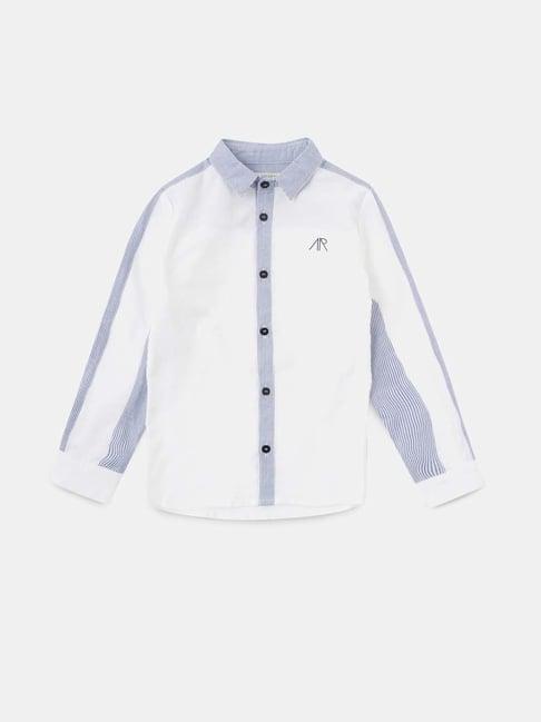 angel & rocket kids white & blue cotton logo full sleeves shirt
