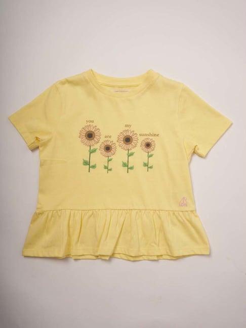 angel & rocket kids yellow cotton floral print t-shirt
