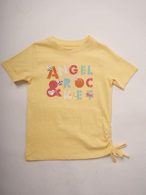 angel & rocket kids yellow cotton printed t-shirt