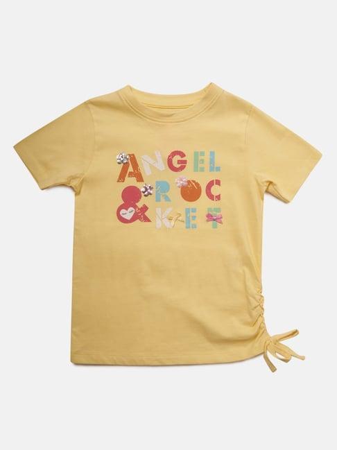 angel & rocket kids yellow cotton printed top
