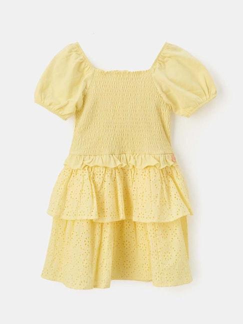 angel & rocket kids yellow cotton self pattern dress