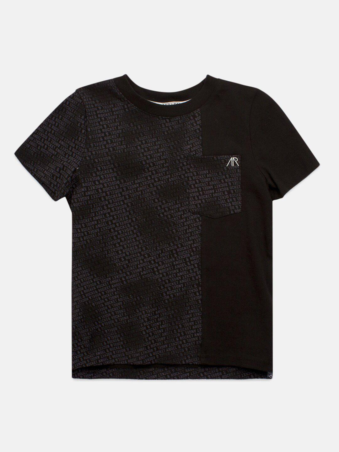 angel & rocket boys black printed t-shirt