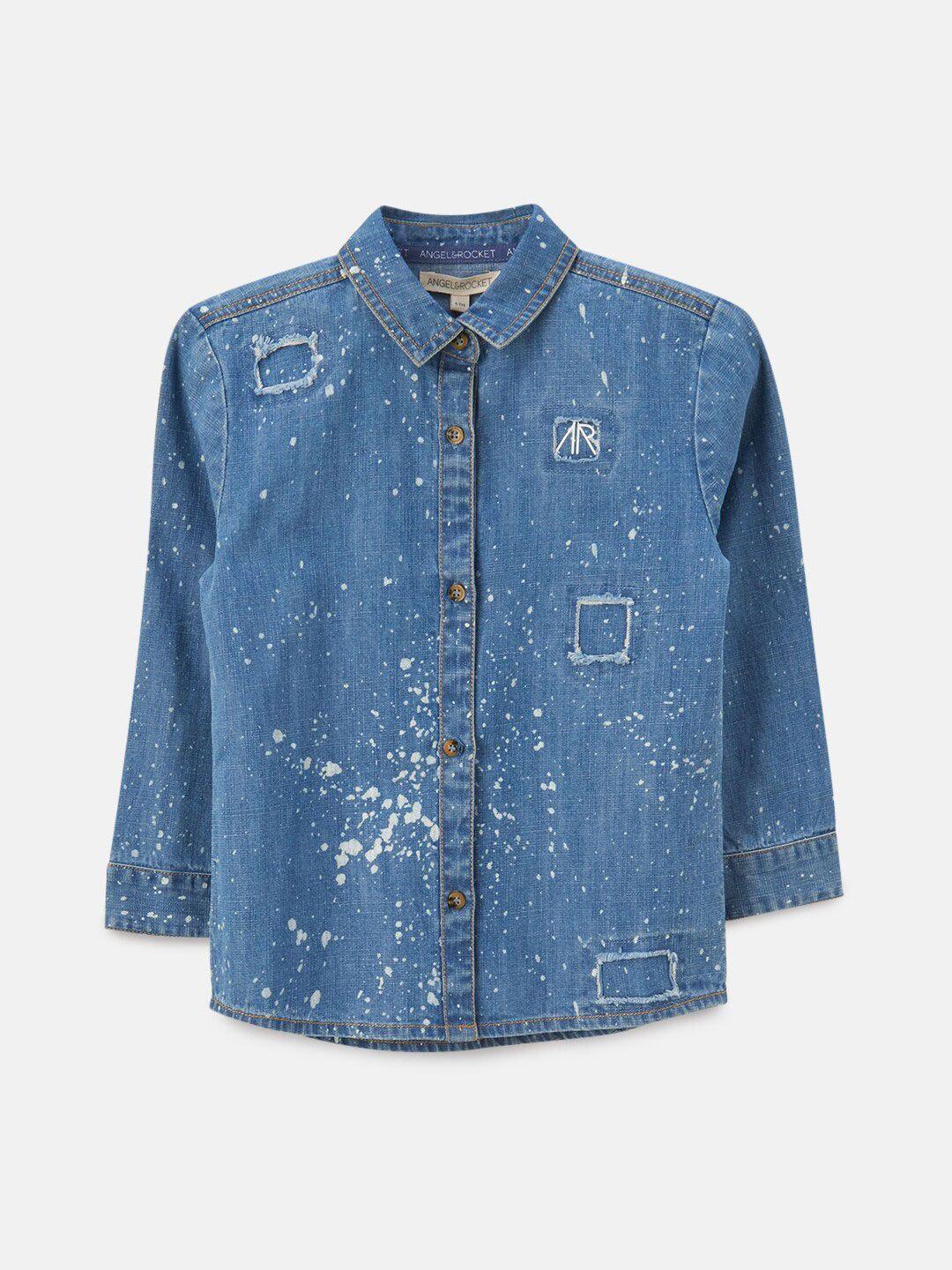 angel & rocket boys blue denim ripped shirt