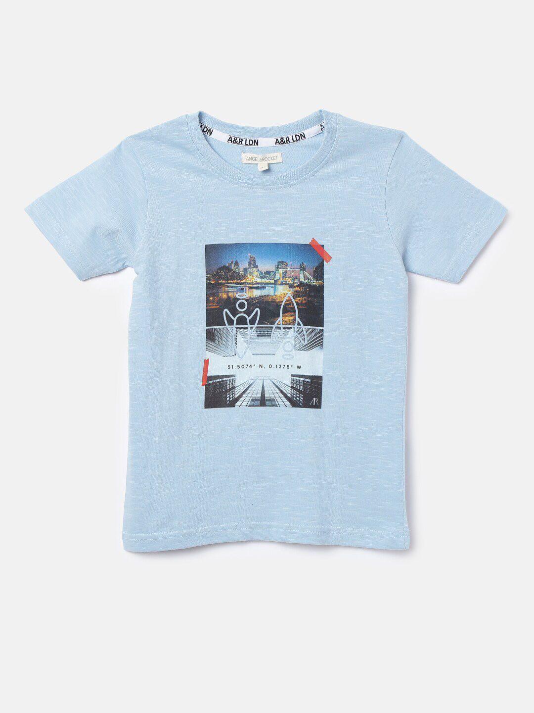 angel & rocket boys blue printed t-shirt