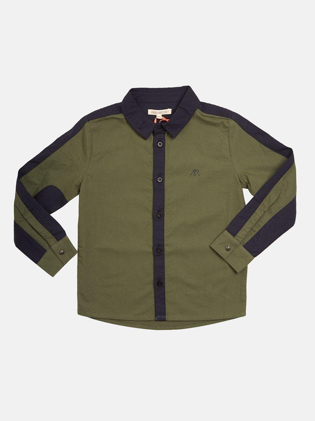 angel & rocket boys green classic casual shirt