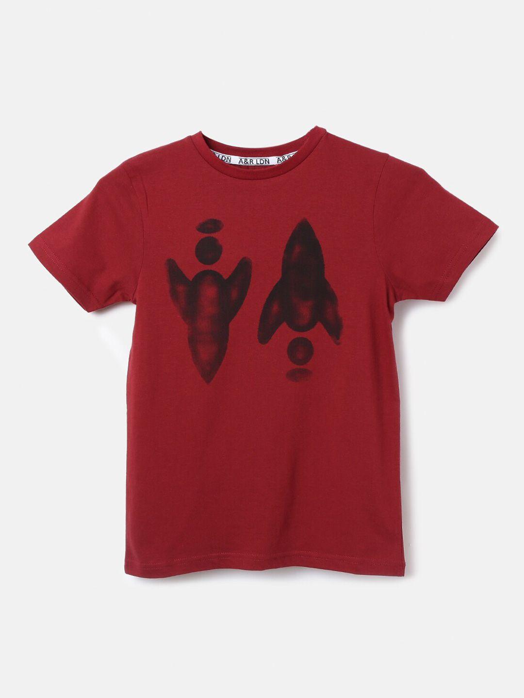 angel & rocket boys maroon printed applique t-shirt