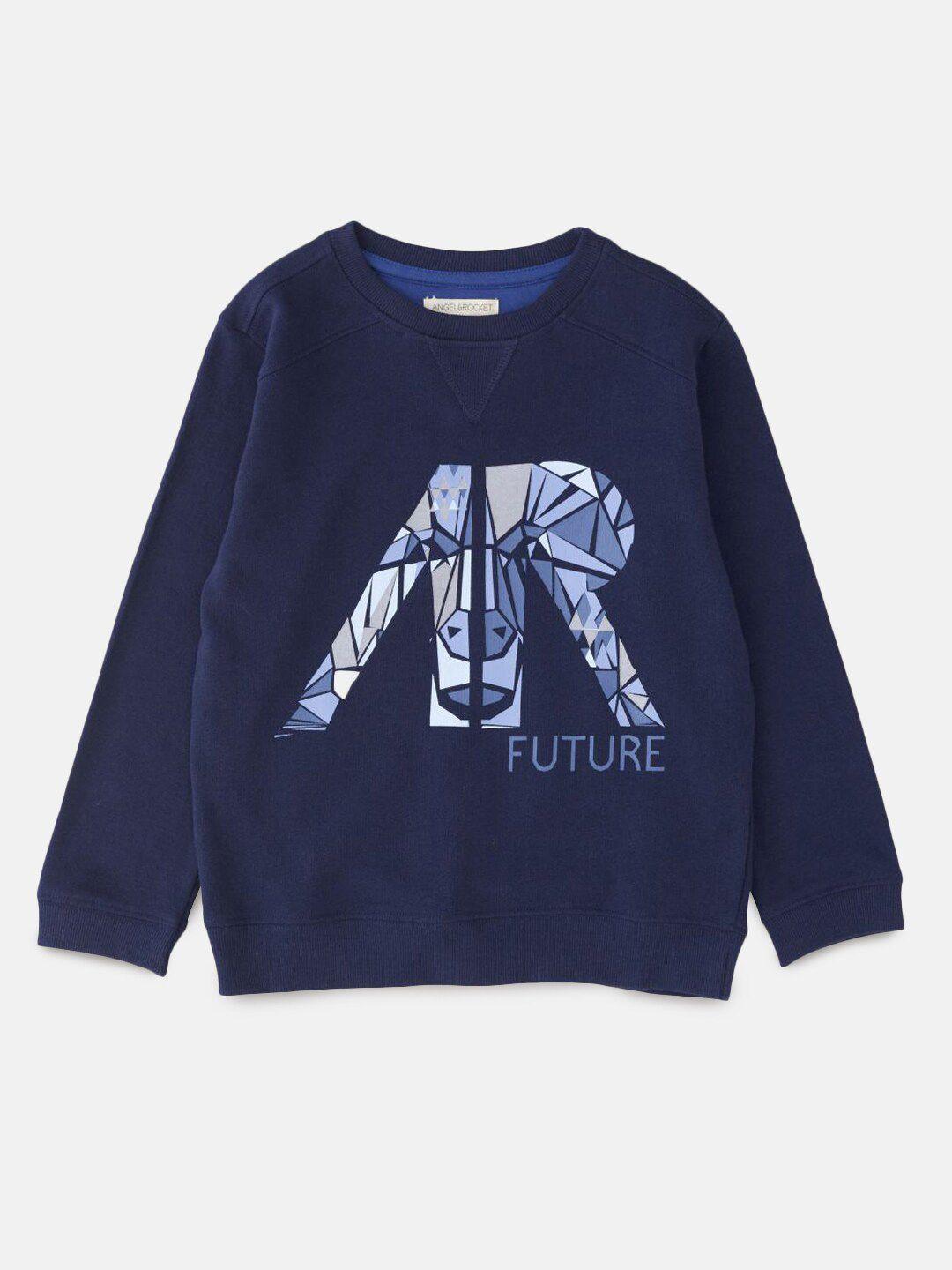angel & rocket boys navy blue printed sweatshirt