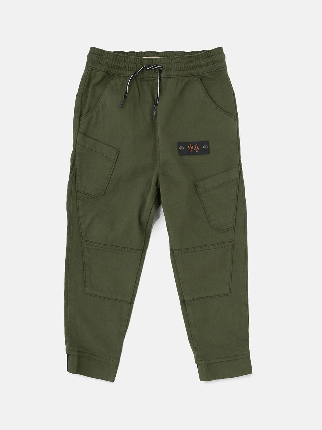 angel & rocket boys olive green cotton cargos trousers
