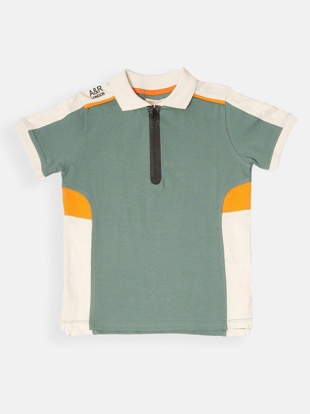 angel & rocket boys teal & off white colourblocked polo collar t-shirt