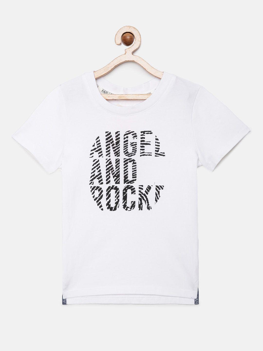 angel & rocket boys white typography printed cotton t-shirt