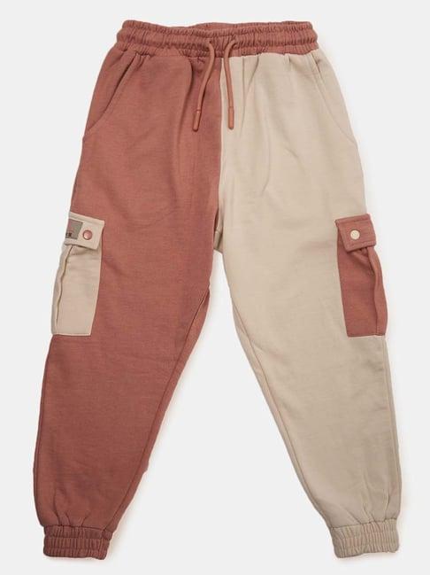 angel & rocket kids brown & cream color block joggers