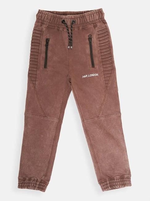 angel & rocket kids brown cotton washed joggers