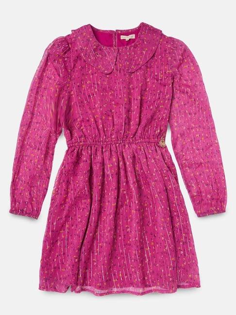 angel & rocket kids fuschia printed full sleeves dress