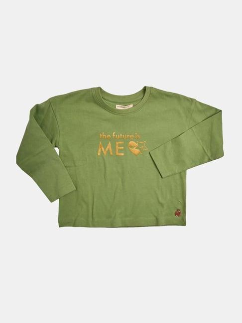 angel & rocket kids green cotton printed full sleeves t-shirt