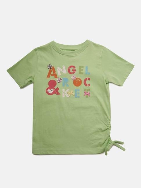 angel & rocket kids green flash cotton printed top