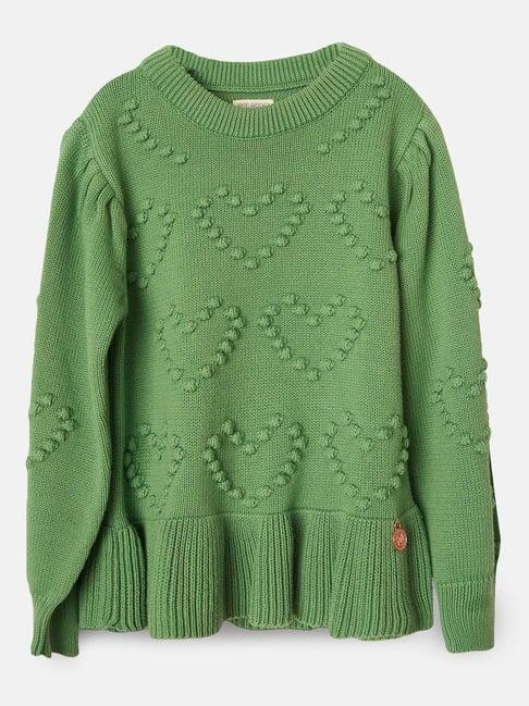 angel & rocket kids green self design full sleeves sweater