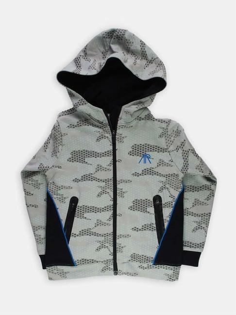 angel & rocket kids grey & black cotton printed full sleeves hoodie