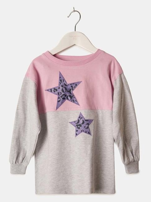 angel & rocket kids grey & pink cotton embroidered full sleeves sweatshirt