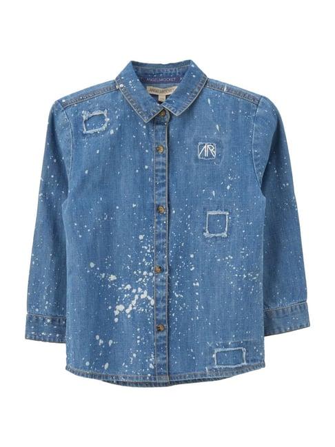 angel & rocket kids hendrix blue cotton printed shirt