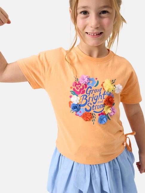 angel & rocket kids orange printed t-shirt