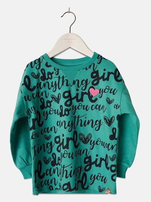 angel & rocket kids sea green printed full sleeves sweatshirt