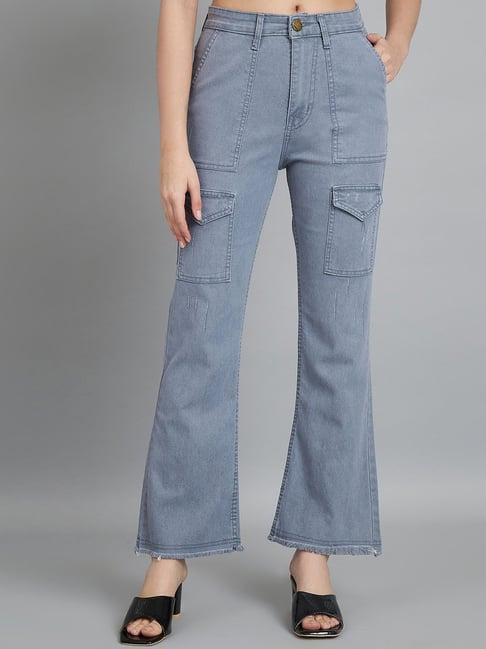 angelfab grey denim flared fit high rise jeans