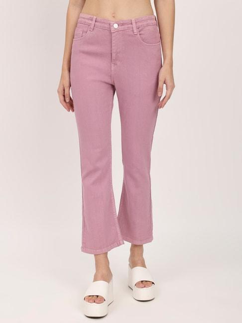 angelfab light pink cotton bootcut high rise jeans