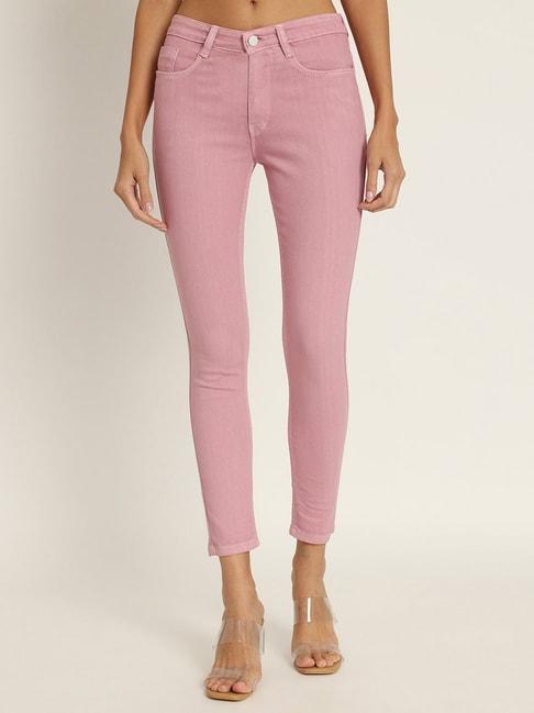 angelfab light pink cotton skinny fit high rise jeans
