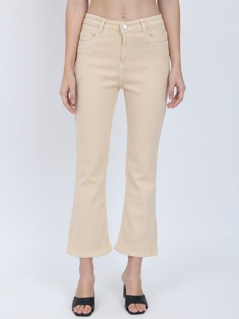 angelfab beige cotton bootcut high rise jeans