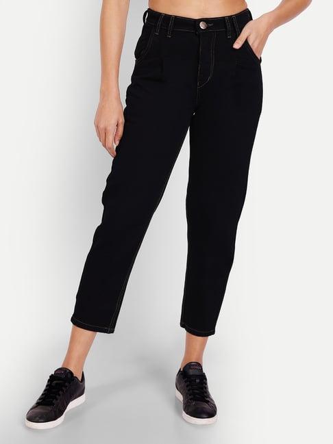 angelfab black cotton boyfriend fit high rise jeans