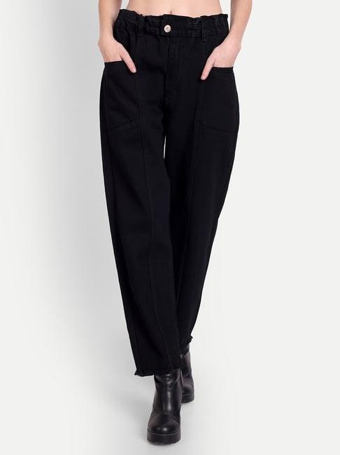 angelfab black cotton boyfriend fit high rise jeans