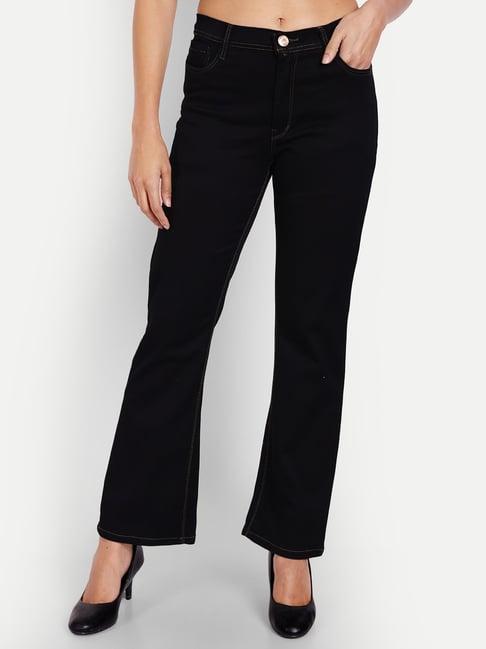 angelfab black cotton flared fit high rise jeans