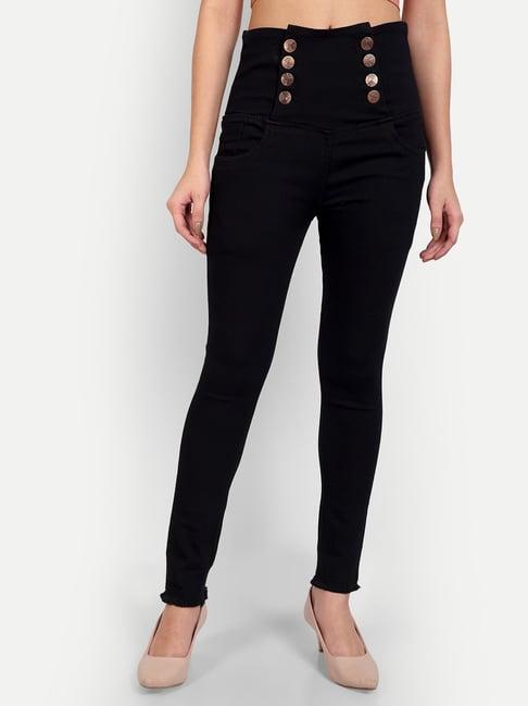 angelfab black cotton skinny fit high rise jeans