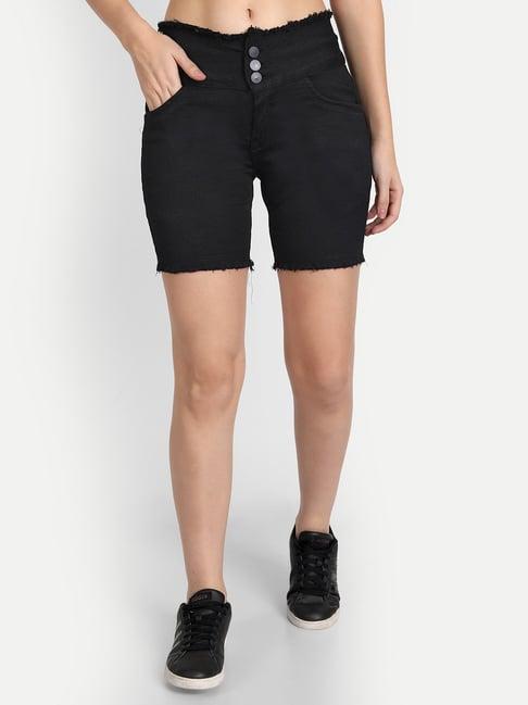 angelfab black cotton slim fit shorts