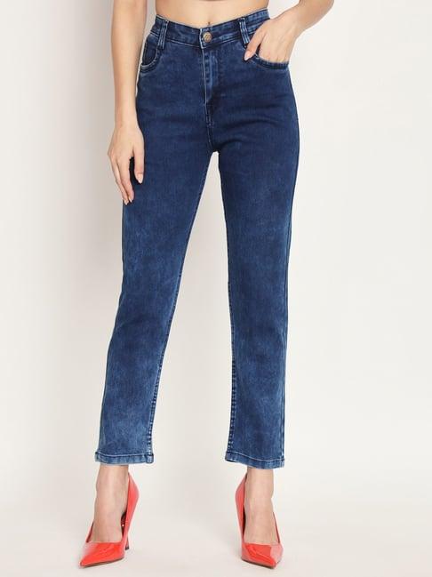 angelfab blue cotton slim fit high rise jeans