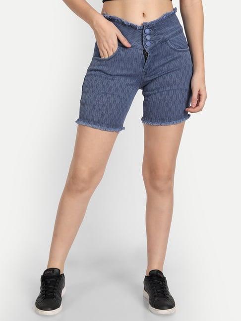 angelfab blue cotton textured shorts