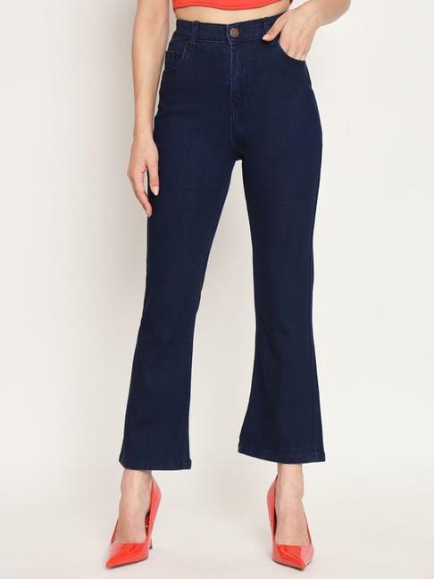 angelfab dark blue cotton bootcut high rise jeans