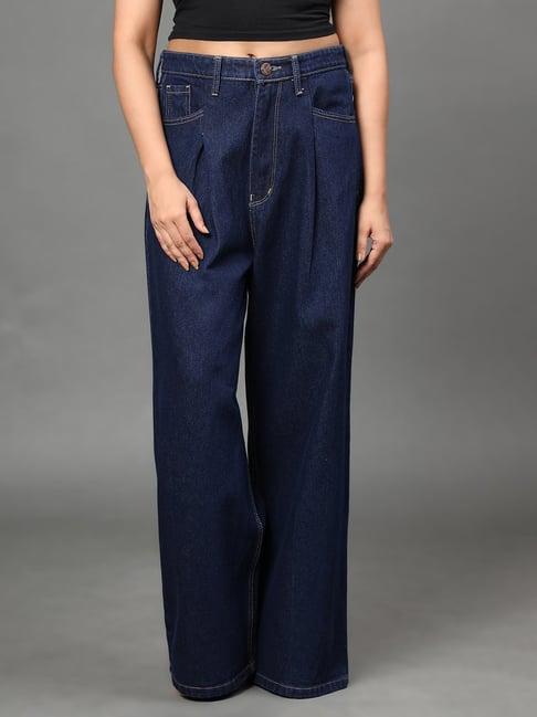 angelfab dark blue cotton relaxed fit high rise jeans