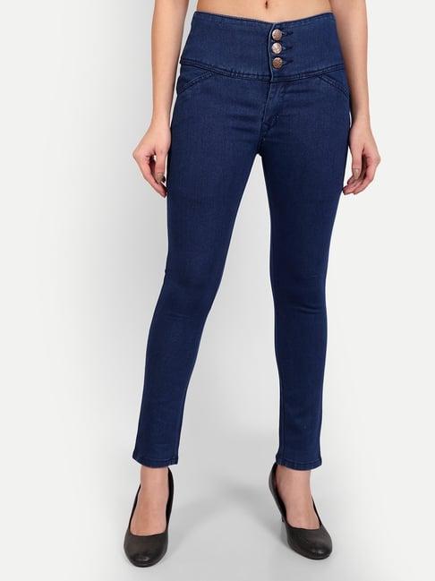 angelfab dark blue cotton skinny fit high rise jeans