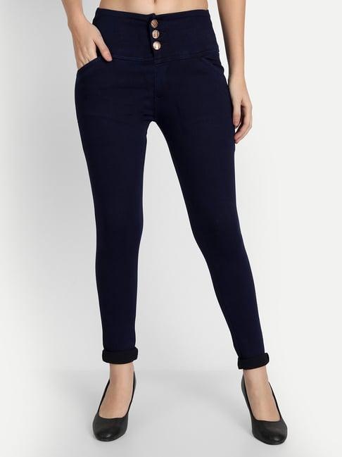 angelfab dark blue cotton skinny fit high rise jeans