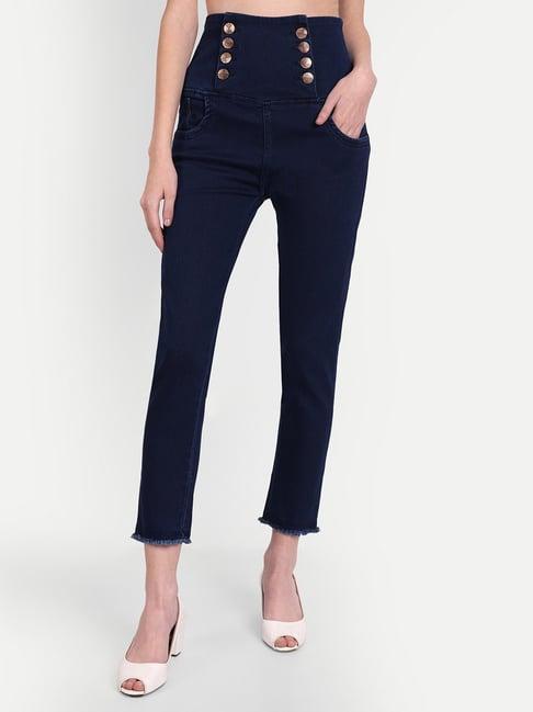 angelfab dark blue cotton skinny fit high rise jeans